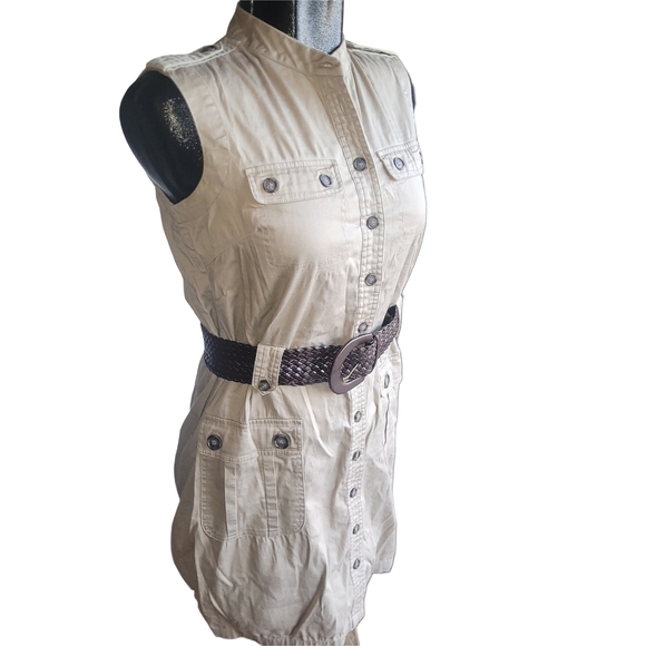 Suzy Shier Sleeveless Tan Button-Up Dress with Belt M - Picture 2 of 5